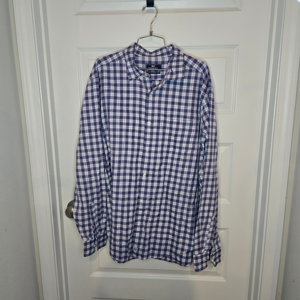 Vineyard Vines Button Up Shirt Mens XL Blue Cotton Plaid Classic Fit Murray